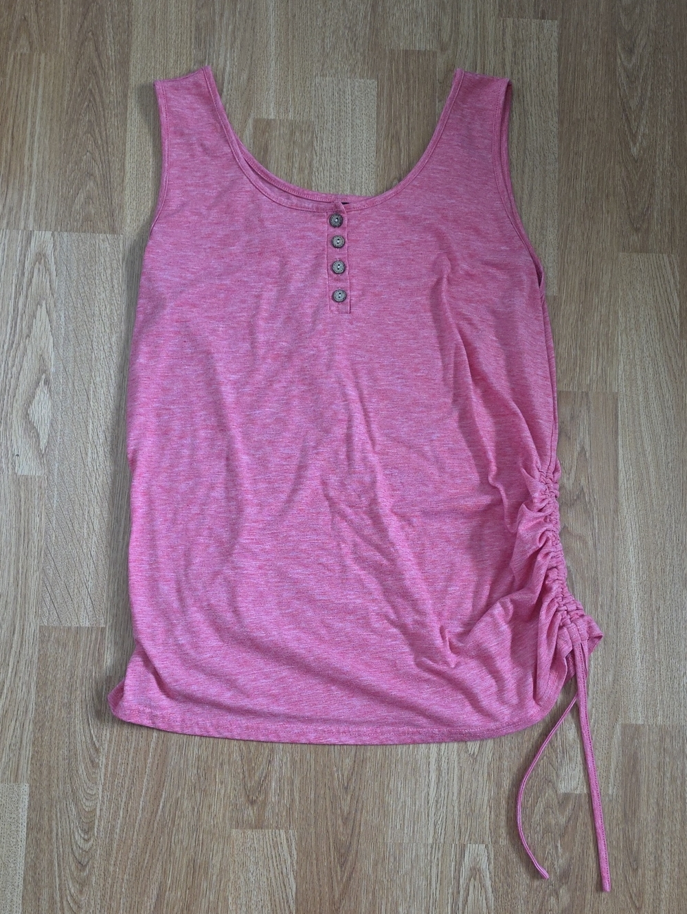 Amazon Peach Sleeveless Henley Tank with Side Ruched Tie